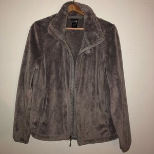 Grey Furry Zip Up North Face Jacket
